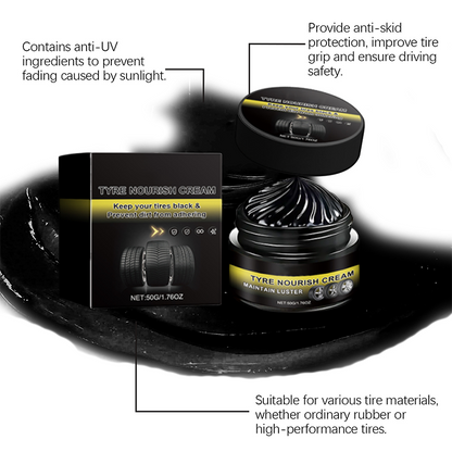 Tire wax – restores black gloss, blocks UV, repels dirt. Easy & quick!