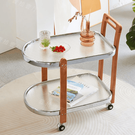 2-Tier Tempered Glass Rolling Cart