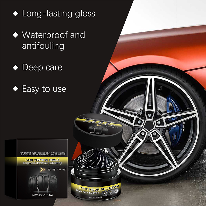 Tire wax – restores black gloss, blocks UV, repels dirt. Easy & quick!
